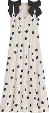 Boden Bow Detail Linen Empire Waist Dress