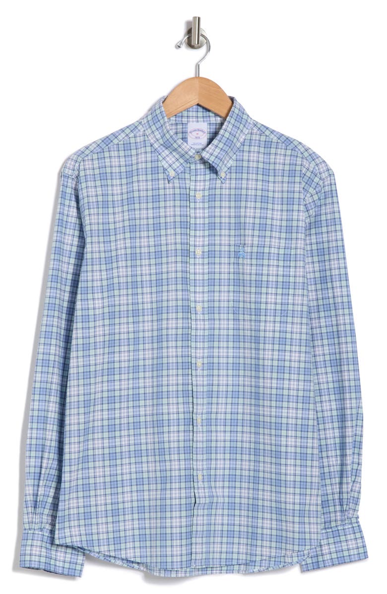 Brooks Brothers Regular Fit Plaid Cotton Button-Down Shirt, Alternate, color, Aqua Tartan