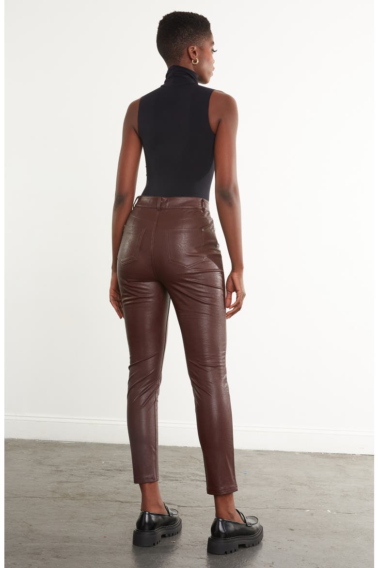 Faux Leather Five-Pocket Pants, Alternate, color, OXBLOOD BROWN