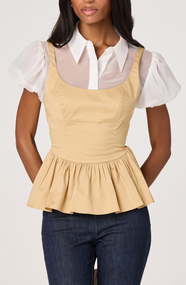 ASTR the Label Carrington Layered Peplum Top, Alternate, color, Khaki White