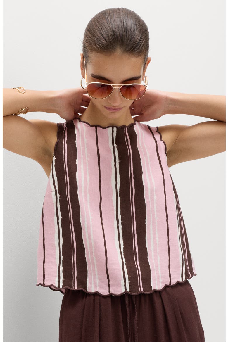 Stripe Scallop Sleeveless Top, Alternate, color, PINK / MULTI