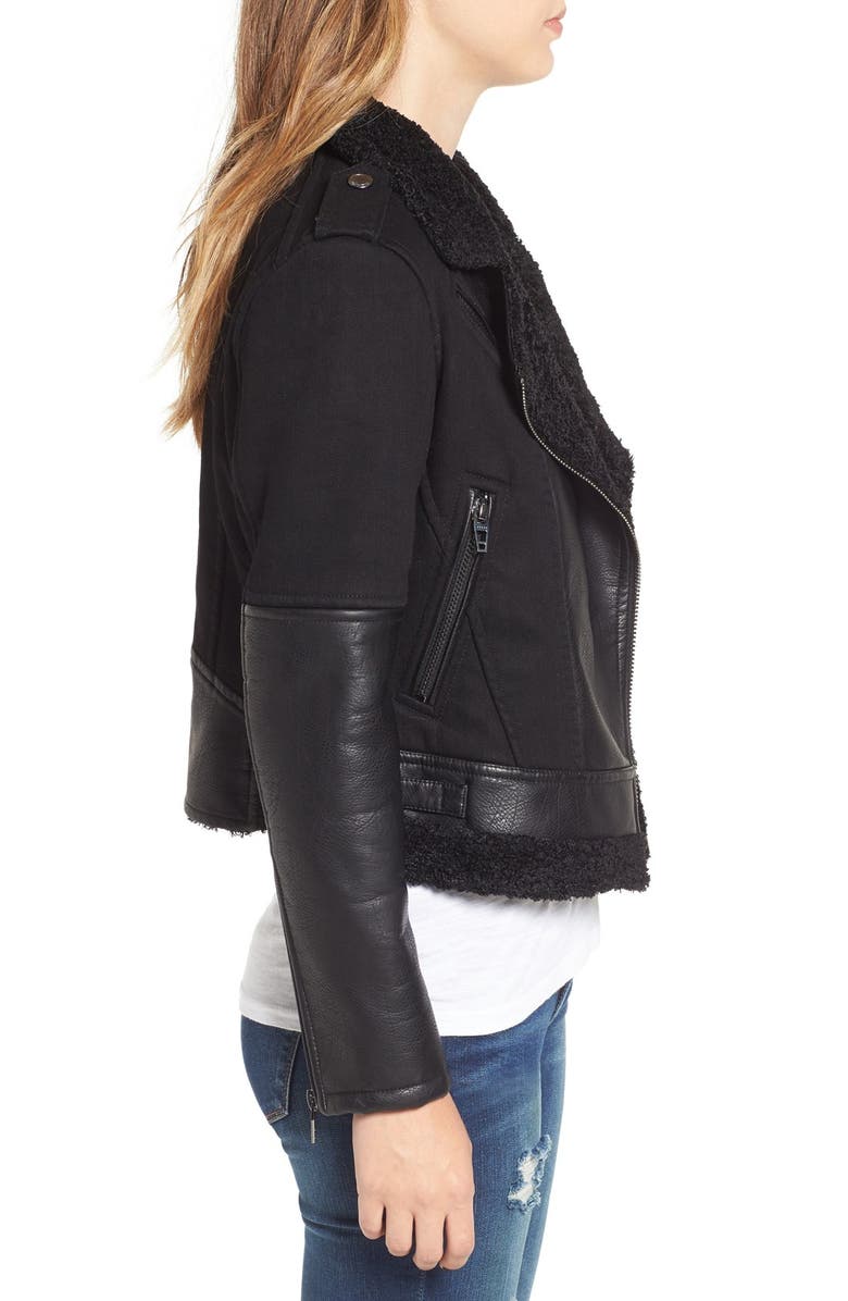 BLANKNYC Faux Leather & Denim Moto Jacket with Faux Shearling Lining, Alternate, color, 