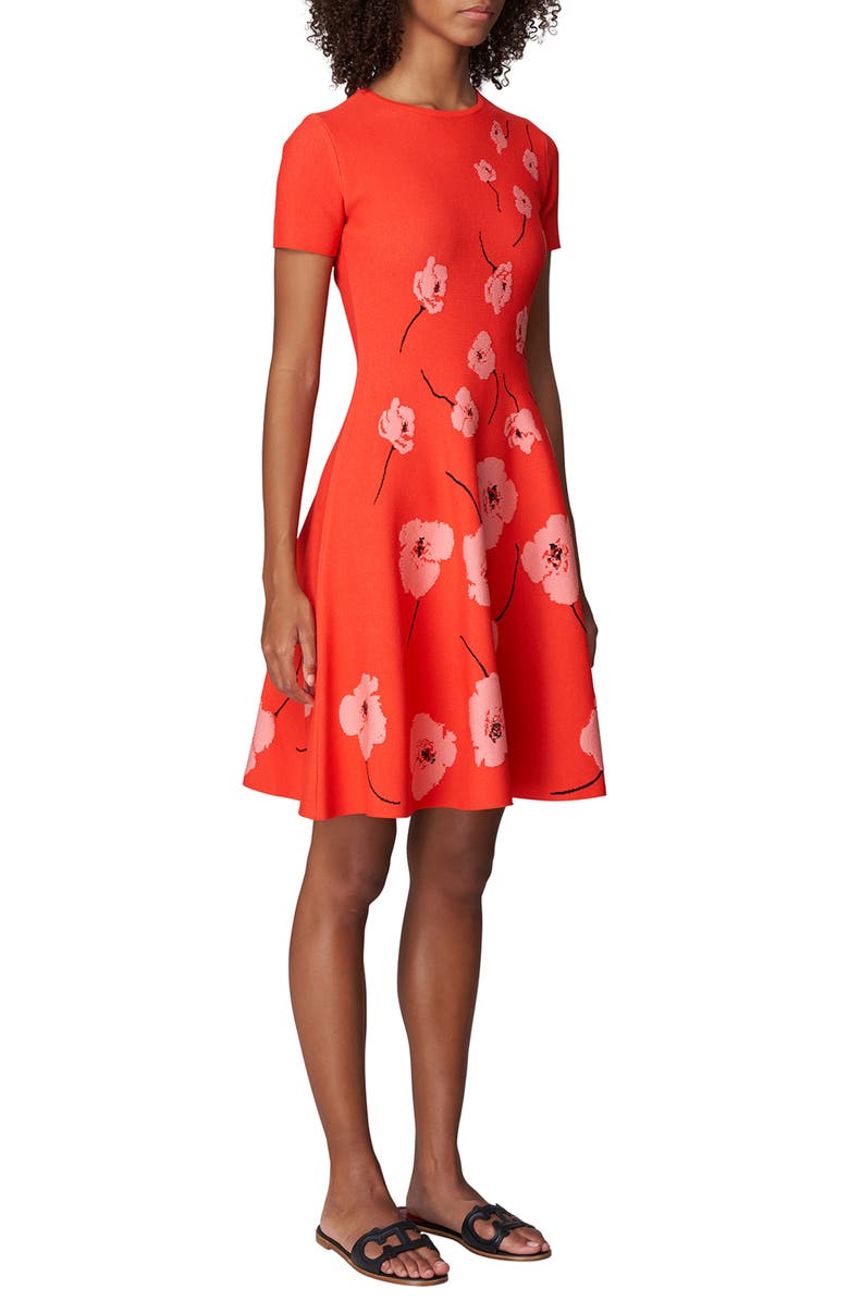 Carolina Herrera Short Sleeve Poppy Fit & Flare Knit Dress, Main, color, 
