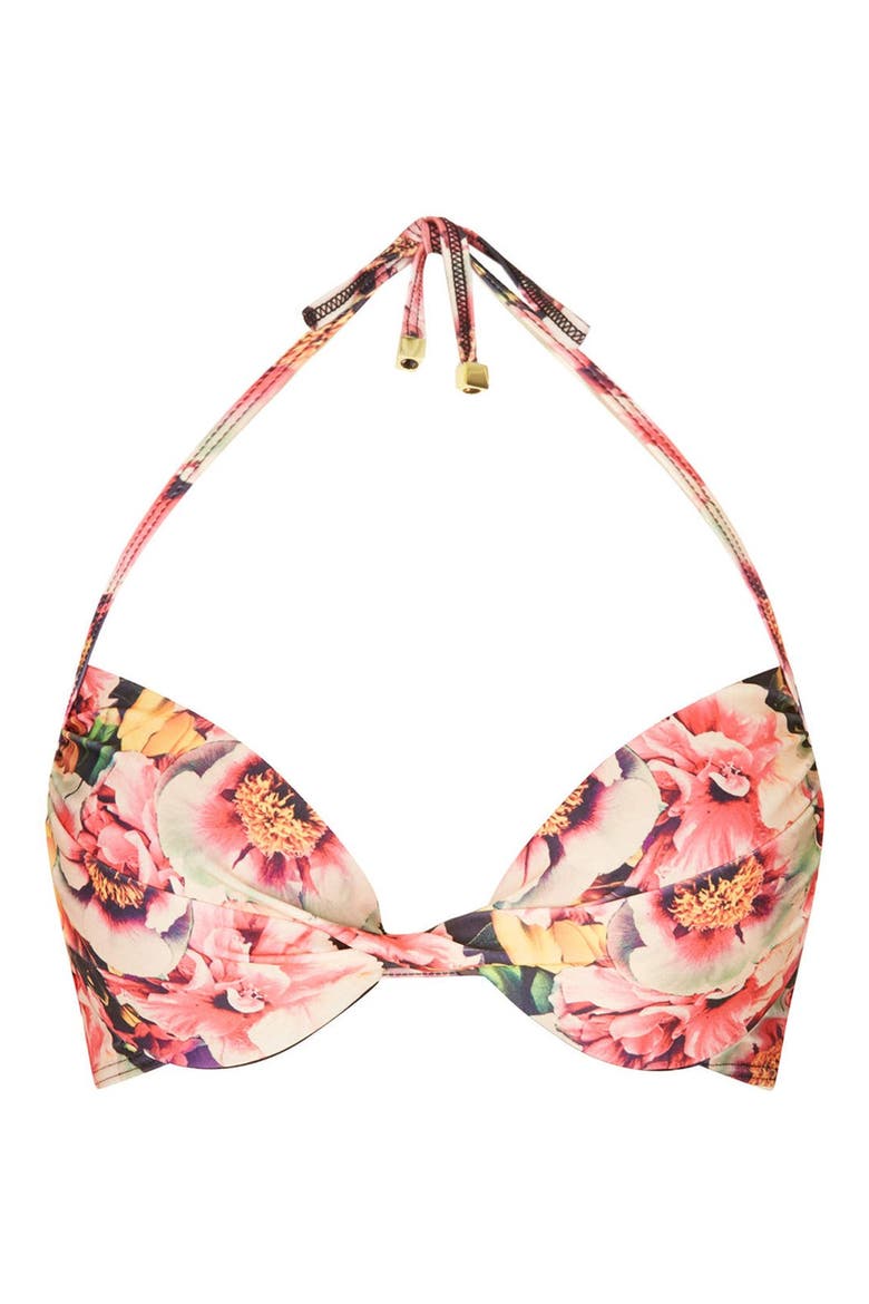 'Digital Peony' Underwire Print Bikini Top, Main, color, PINK MULTI