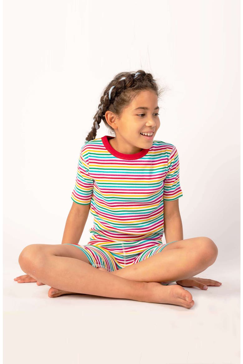 100% Organic Cotton Stripe Shortie Snug Fit Kids Pajamas, Alternate, color, Rainbow Stripe