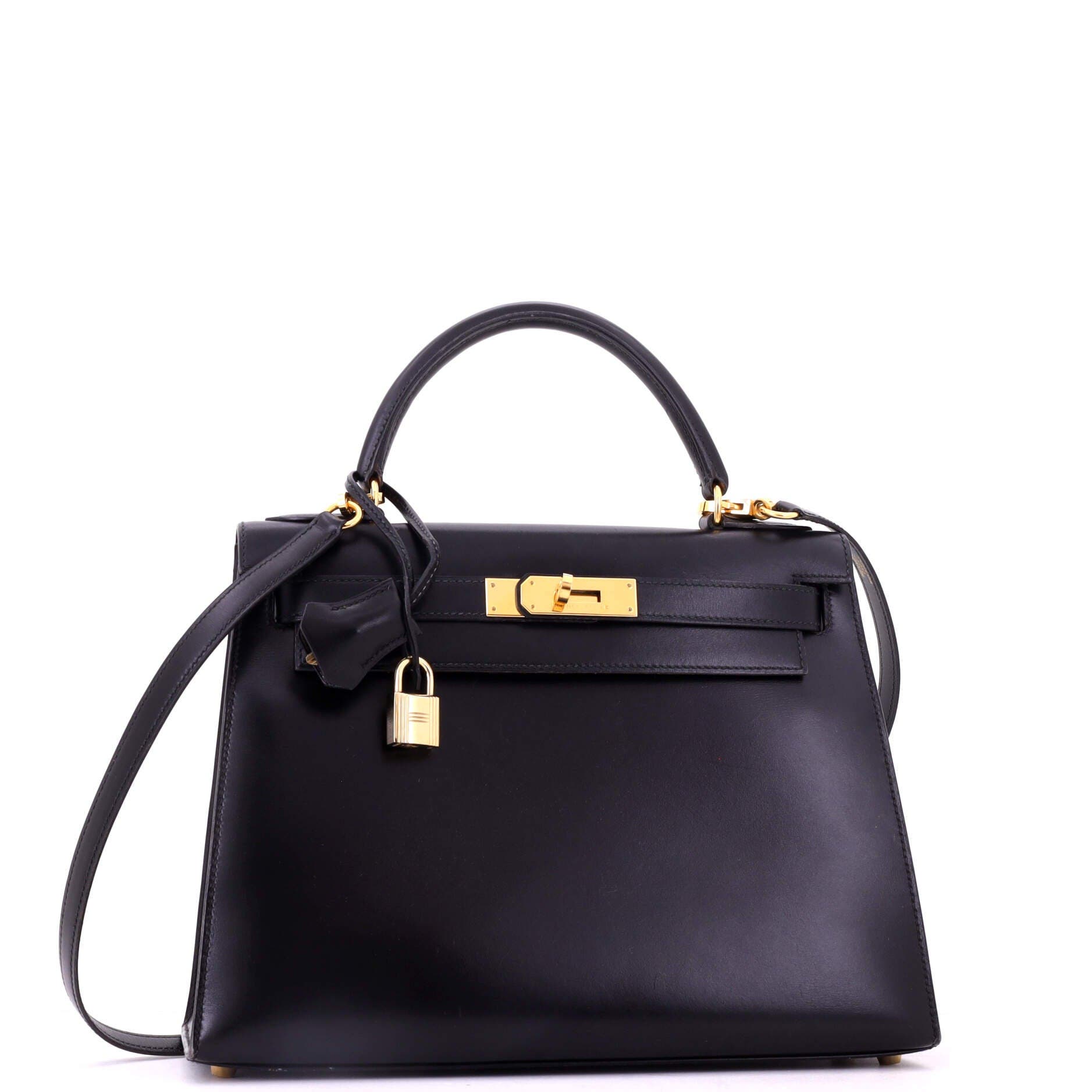 Pre-Owned Hermes Kelly Handbag Black Box Calf with Gold Hardware 28, Alternate, color, Noir