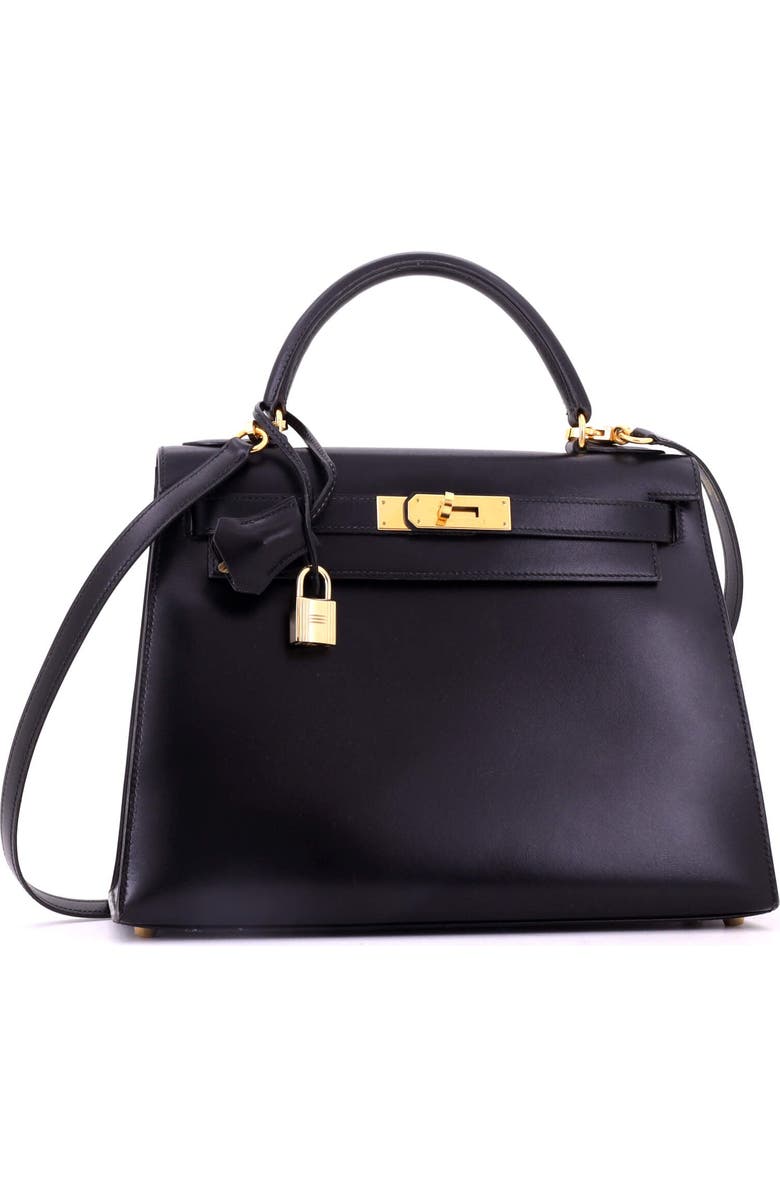 Pre-Owned Hermes Kelly Handbag Black Box Calf with Gold Hardware 28, Alternate, color, Noir