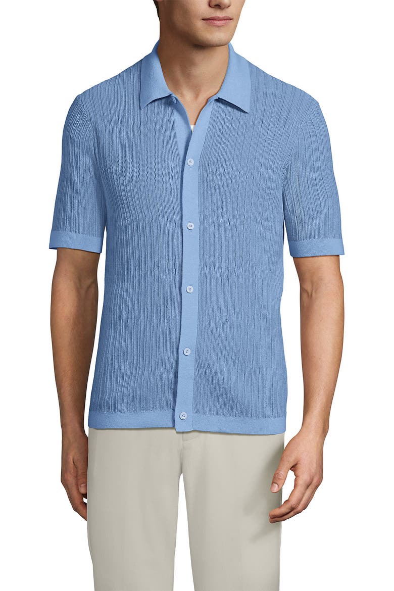 Short Sleeve Lightweight Button Through Polo, Alternate, color, Oasis Blue