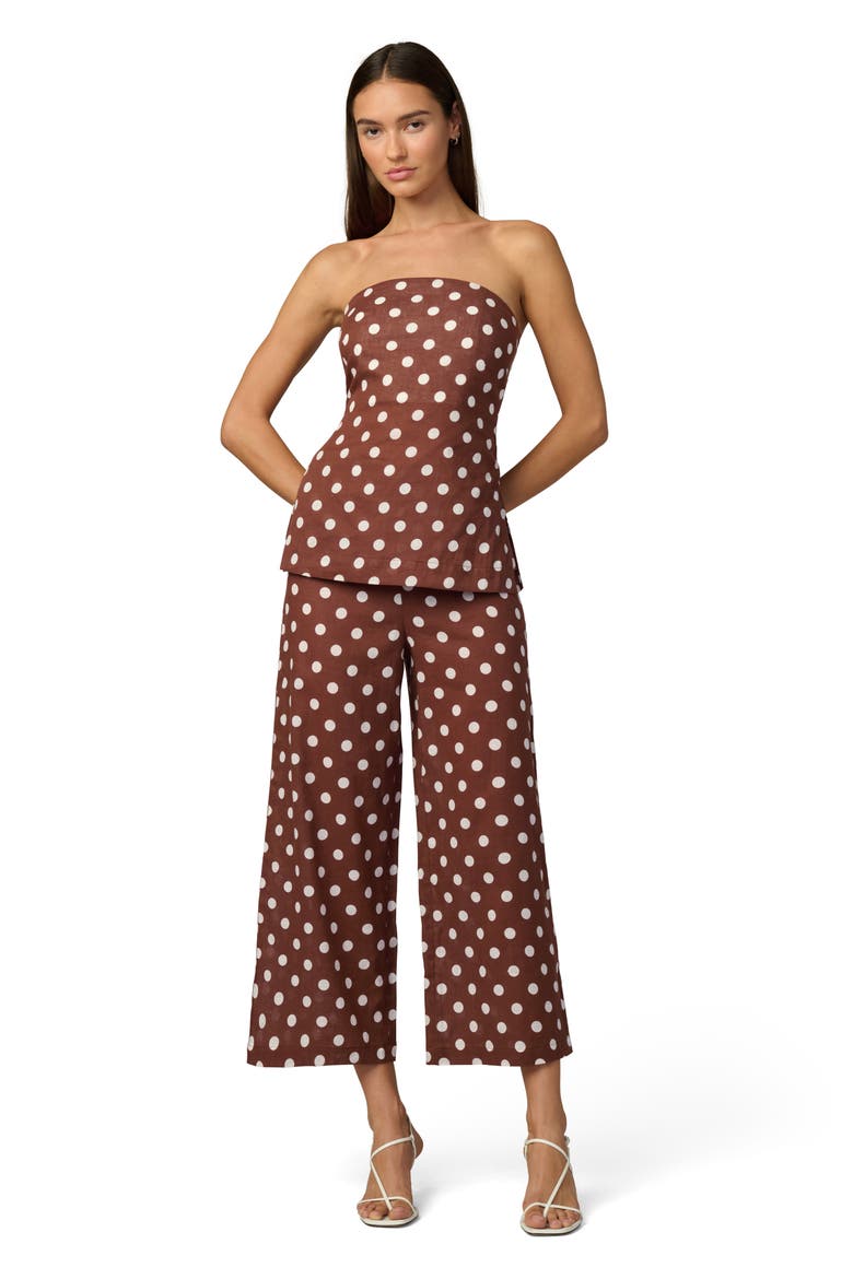 The Mariel Dot Strapless Linen & Cotton Top, Alternate, color, CHOCOLATE/ ECRU DOT