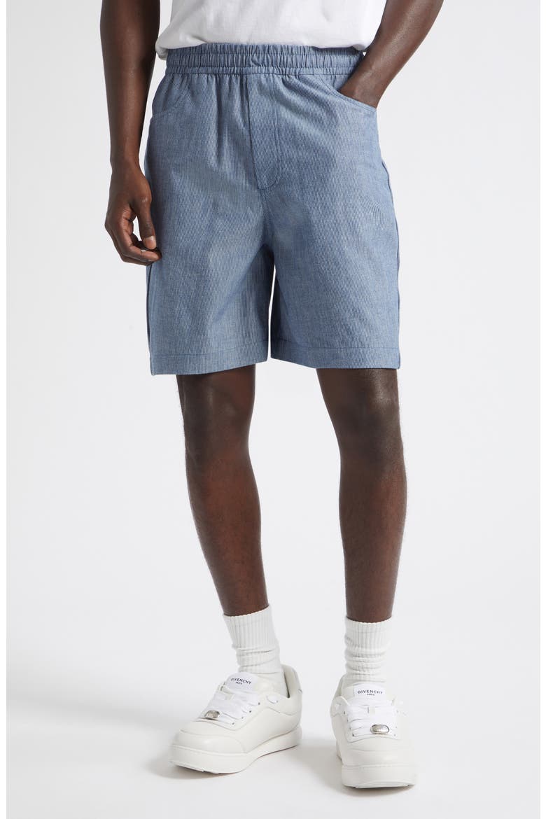 Couture Seam Engineer Stripe Cotton Bermuda Shorts, Main, color, WHITE/ BLUE