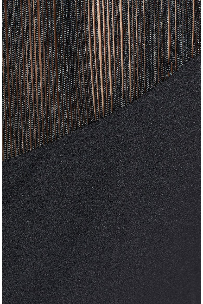 'Kalla' Inset Fringe Crepe Maxi Dress, Alternate, color, BLACK