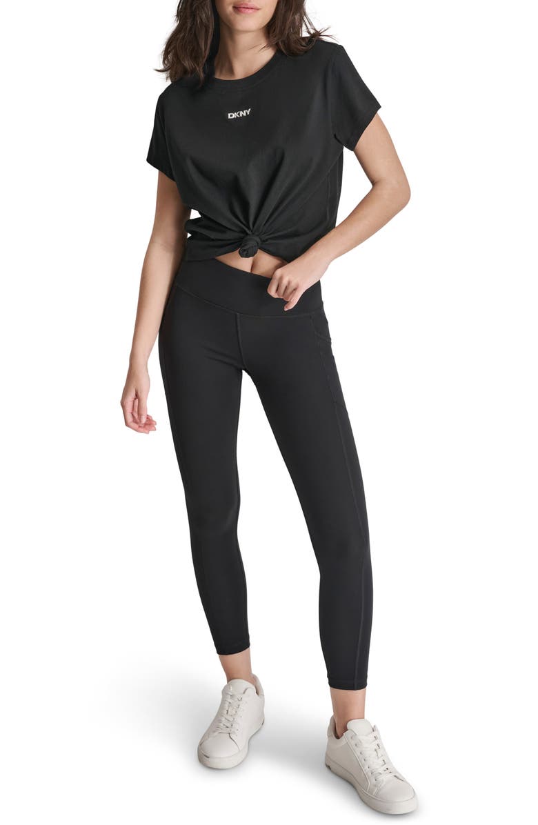 DKNY Metallic Bubble Logo Knot Front T-Shirt, Alternate, color,