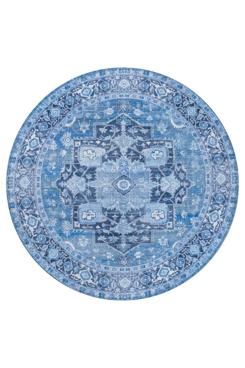 Maris Ornate Medallion Machine-Washable Round Area Rug, Alternate, color, Blue/Navy