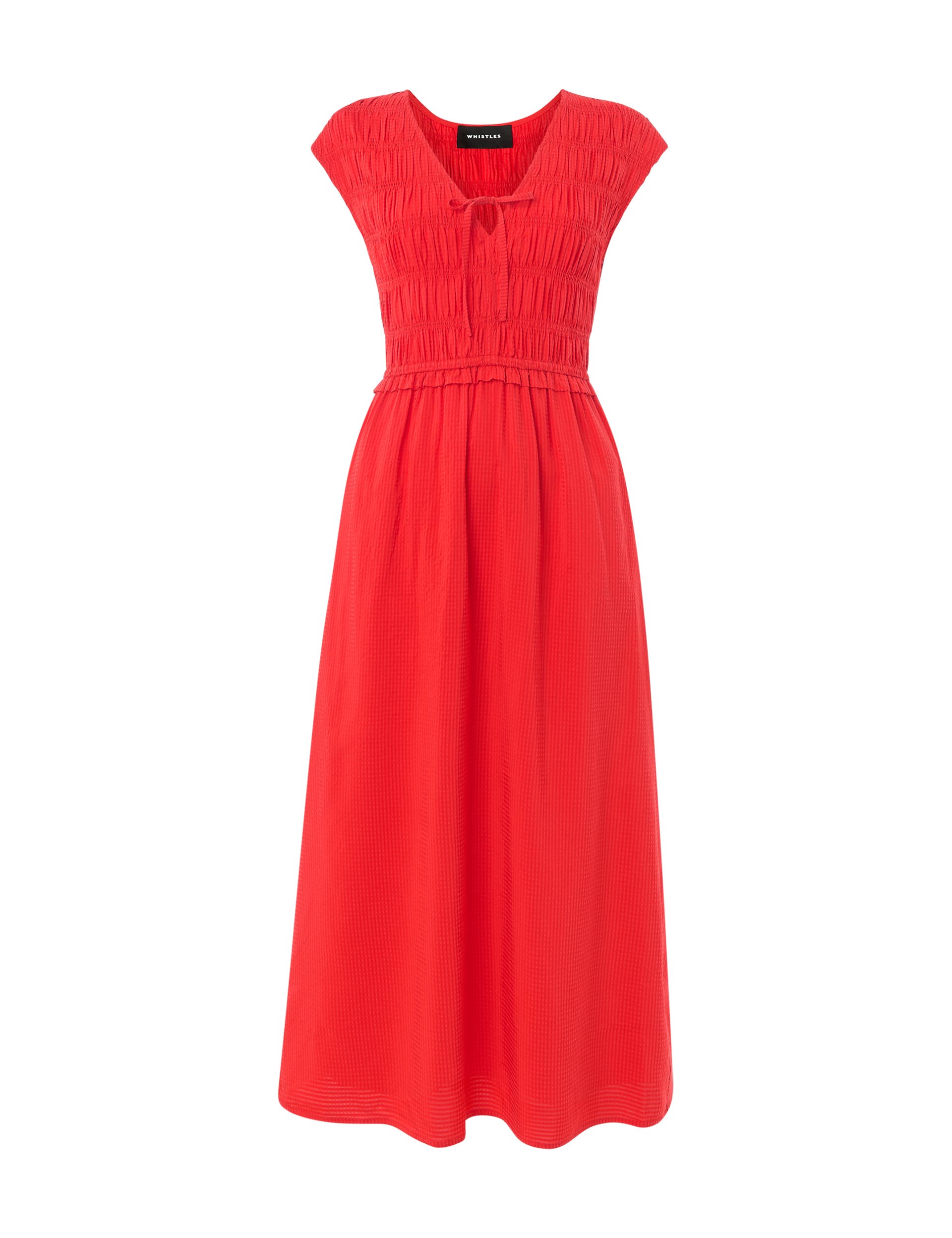 Shirred Bodice V-Neck Midi Dress - image 2