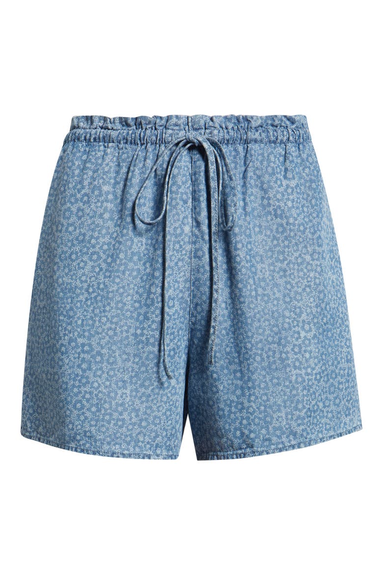 Floral Print Drawstring Denim Shorts, Alternate, color, DENIM FLOWER