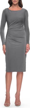 La Femme Short Simple Jersey Dress with Flattering Ruching