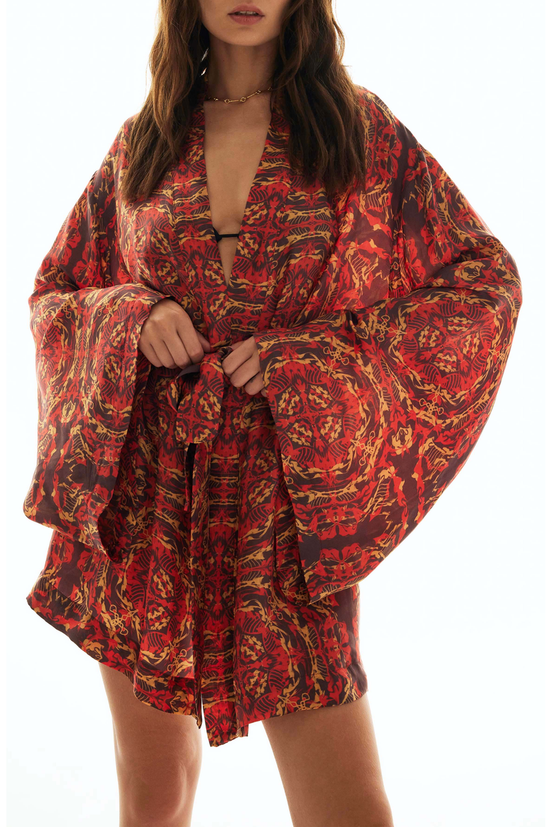 ABSTRACT OPEN CARDIGAN, Main, color, Red / Brown