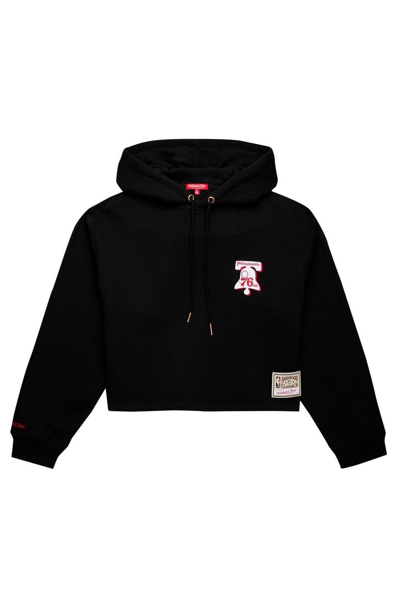 Mitchell & Ness Women's Mitchell & Ness Black Philadelphia 76ers Hardwood Classics Cropped Pullover Hoodie, Alternate, color, 