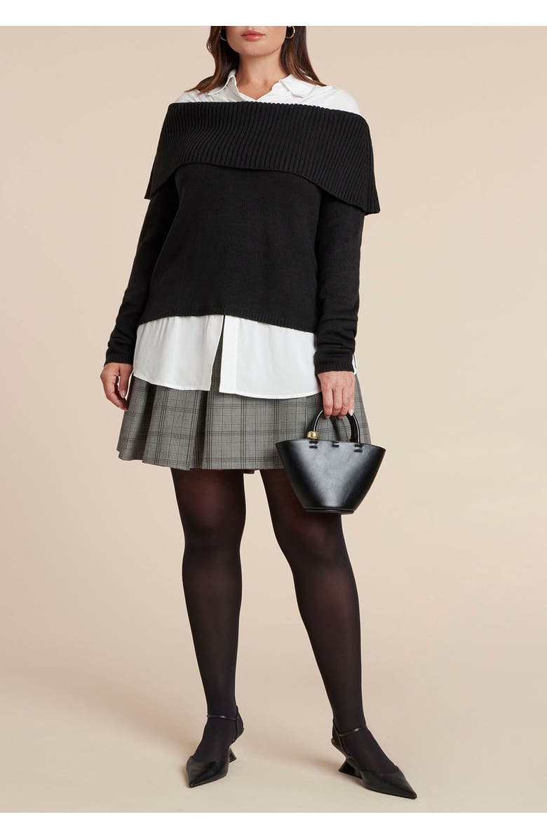 ELOQUII Off The Shoulder Twofer Sweater, Alternate, color, Black White