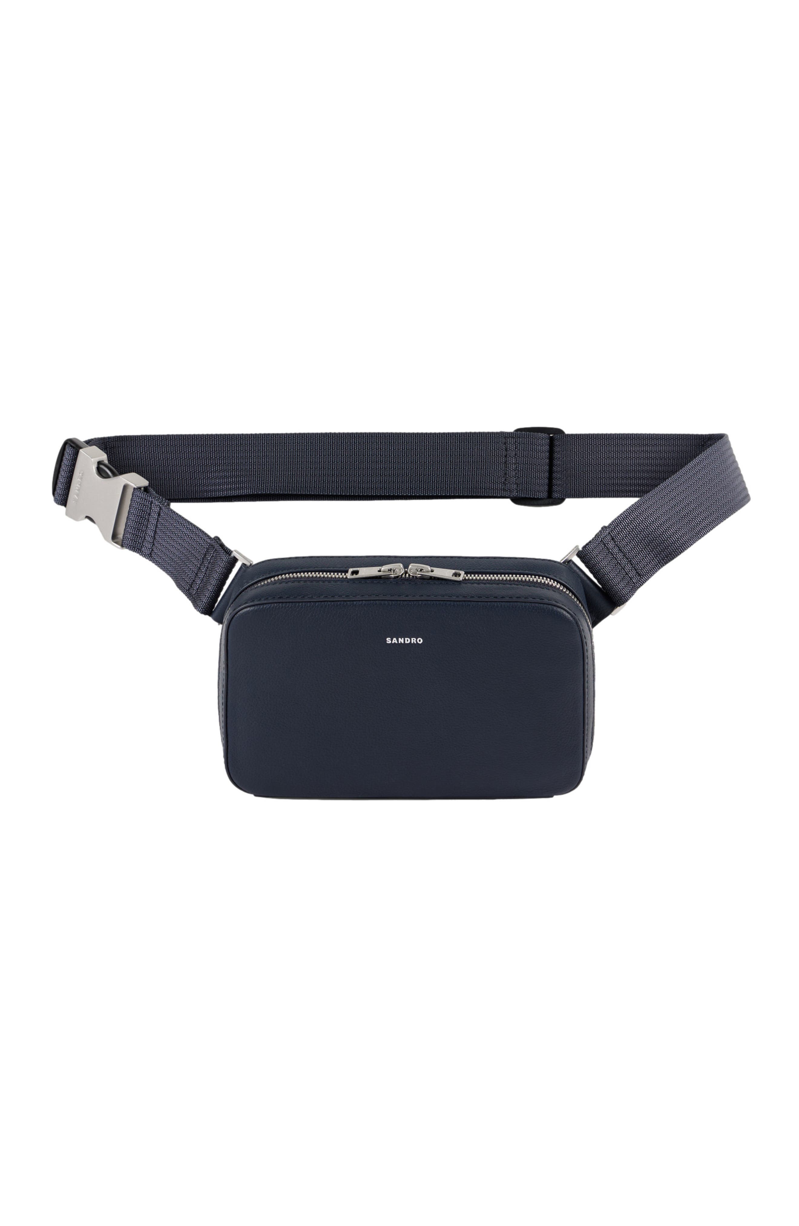 SANDRO Small grained leather bag, Main, color, Navy Blue