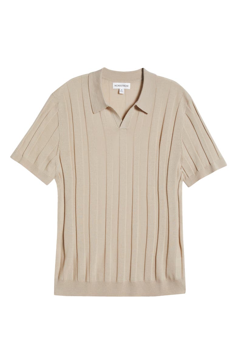 Nordstrom Rib Short Sleeve Merino Wool & Silk Johnny Collar Sweater, Alternate, color,
