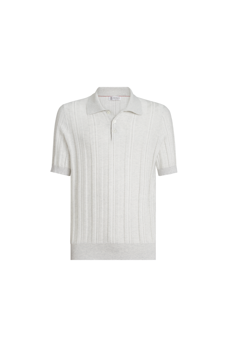 Brunello Cucinelli Jacquard knit polo shirt, Main, color, Fog
