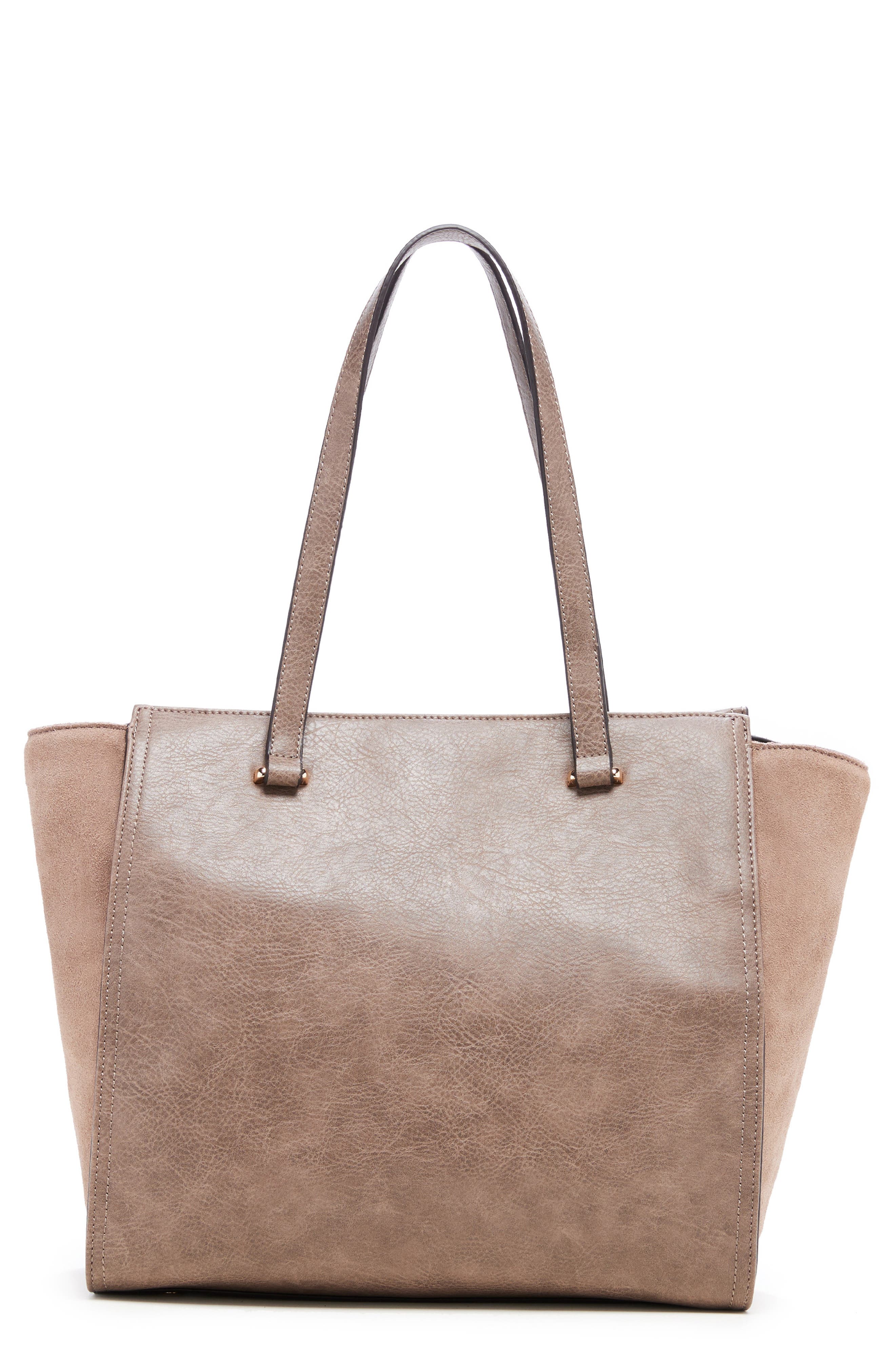 Chele 2 Faux Leather & Genuine Suede Tote, Main, color, MUSHROOM