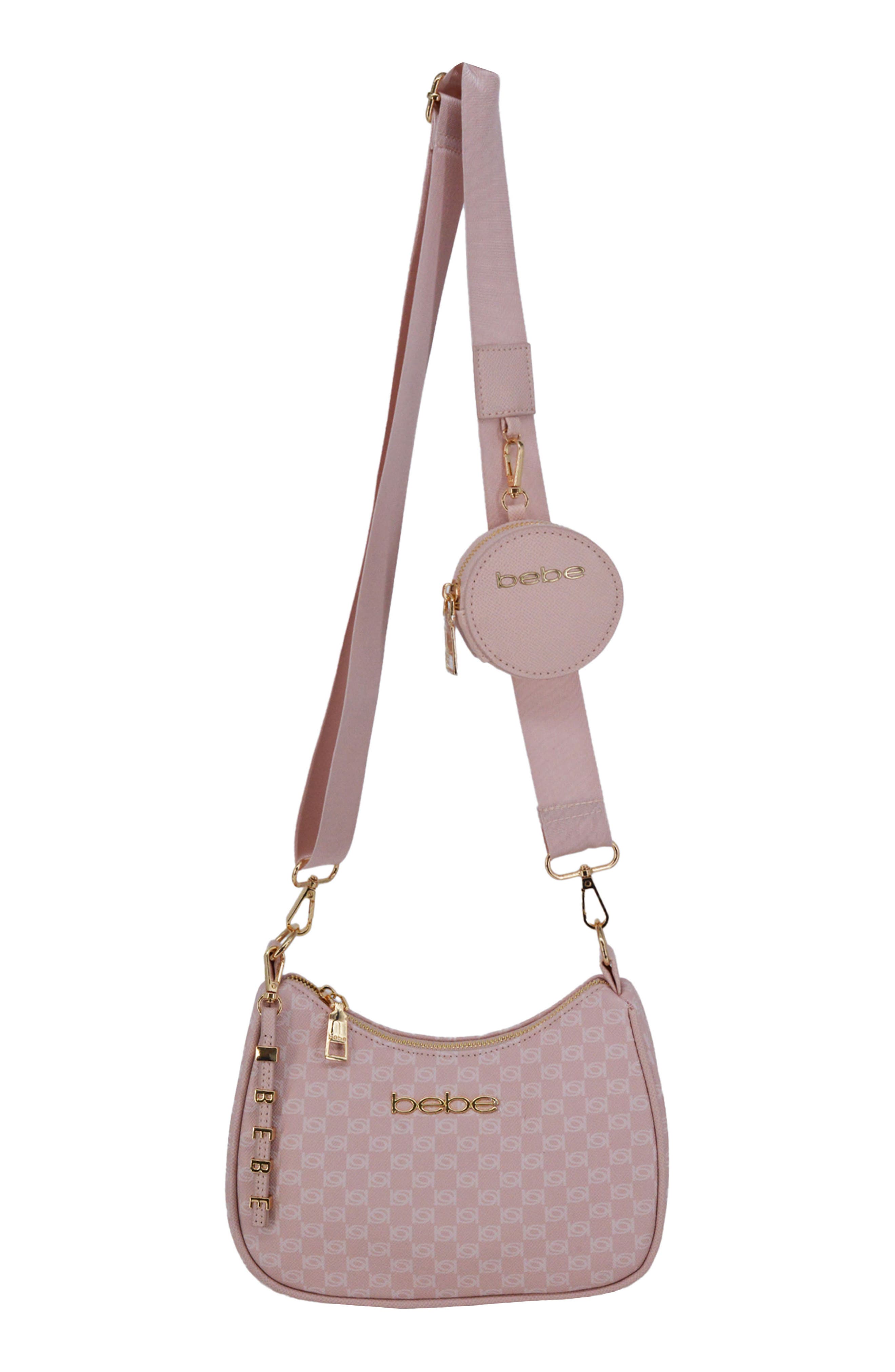 bebe Adela Monogram Crossbody Bag with Zip Pouch, Main, color, Powder Pink