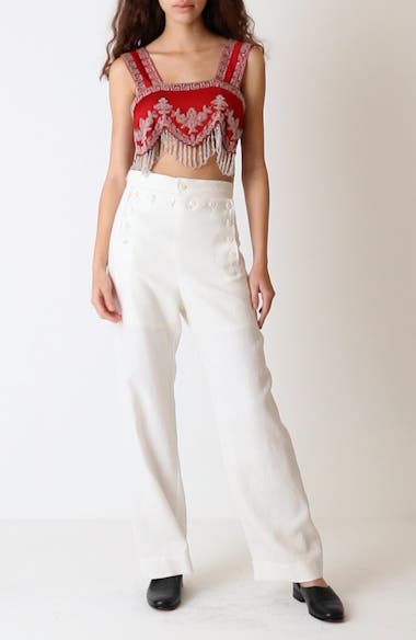 Bode Amrita Beaded Fringe Crop Top | Nordstrom