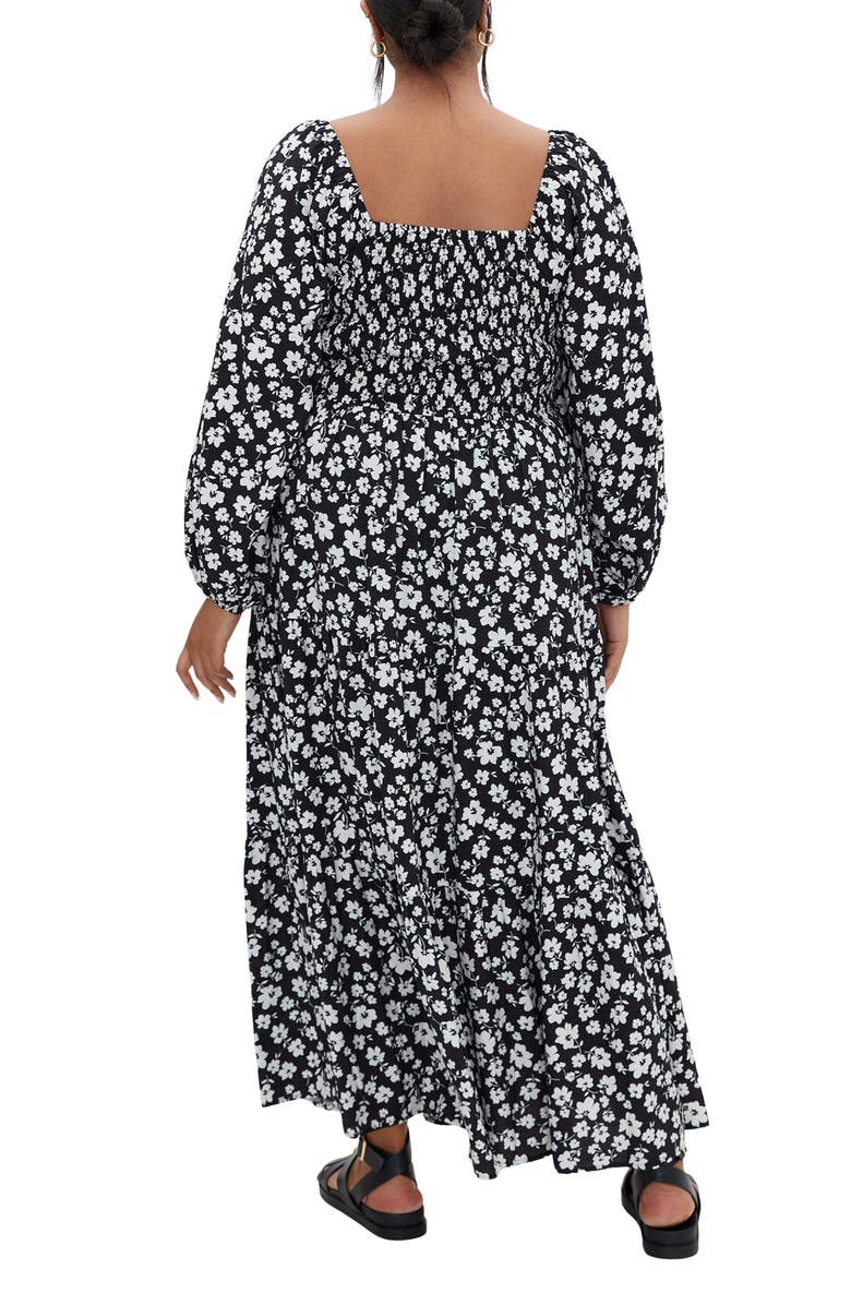 City Chic Alivia Floral Long Sleeve Tiered Maxi Dress, Alternate, color, Ivory/ Black Ditsy
