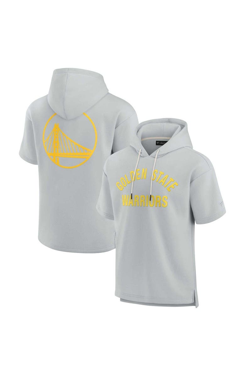 Fanatics Signature Unisex Fanatics Signature Gray Golden State Warriors Super Soft Fleece Short Sleeve Pullover Hoodie, Main, color, 