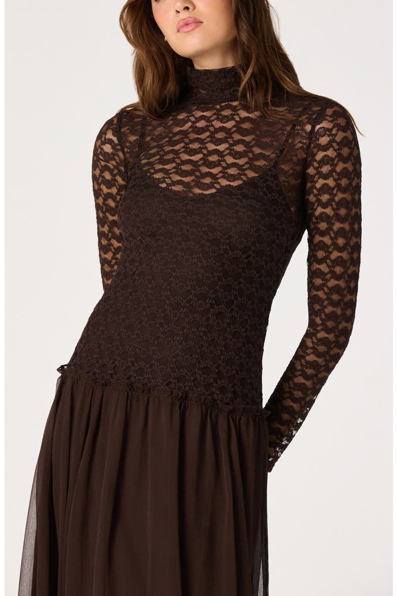 Camila Lace Mock Neck Midi Dress, Alternate, color, ESPRESSO