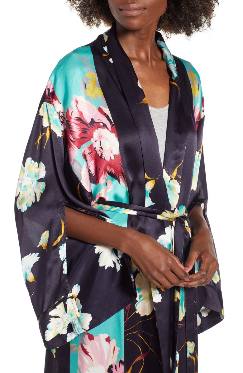 Nordstrom Print Long Silk Kimono, Alternate, color, 