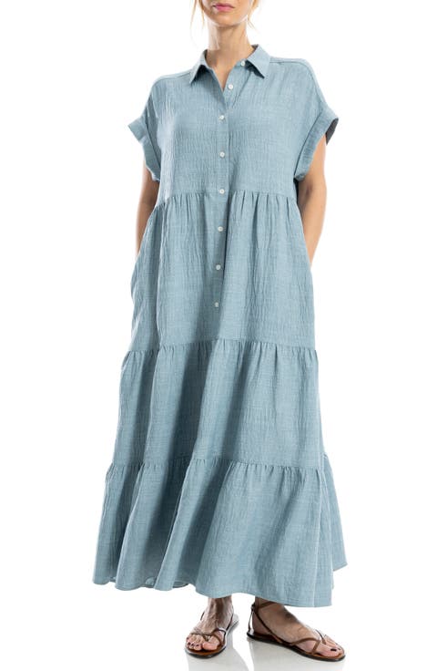 Short Sleeve Tiered Maxi Shirtdress