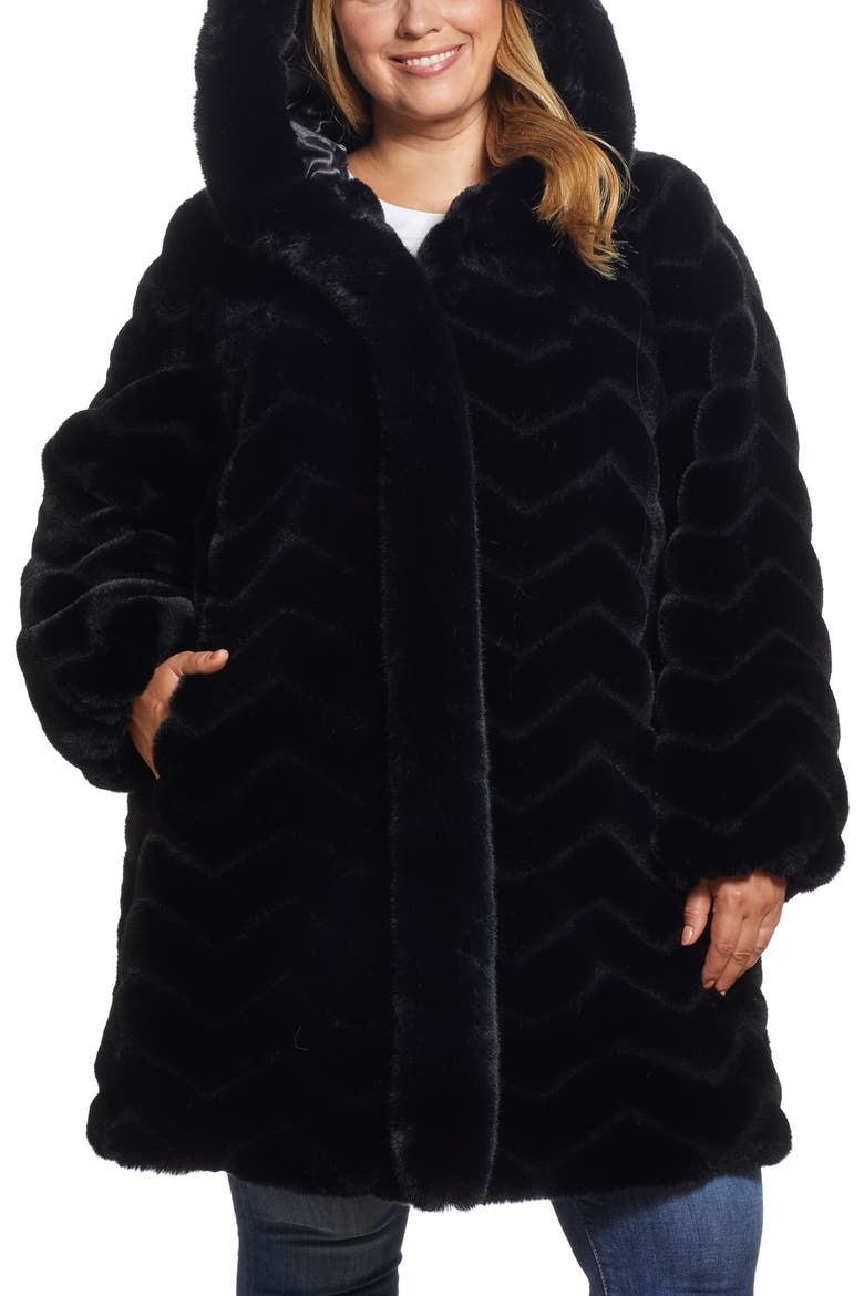 Hooded Faux Fur Jacket, Main, color, BLACK