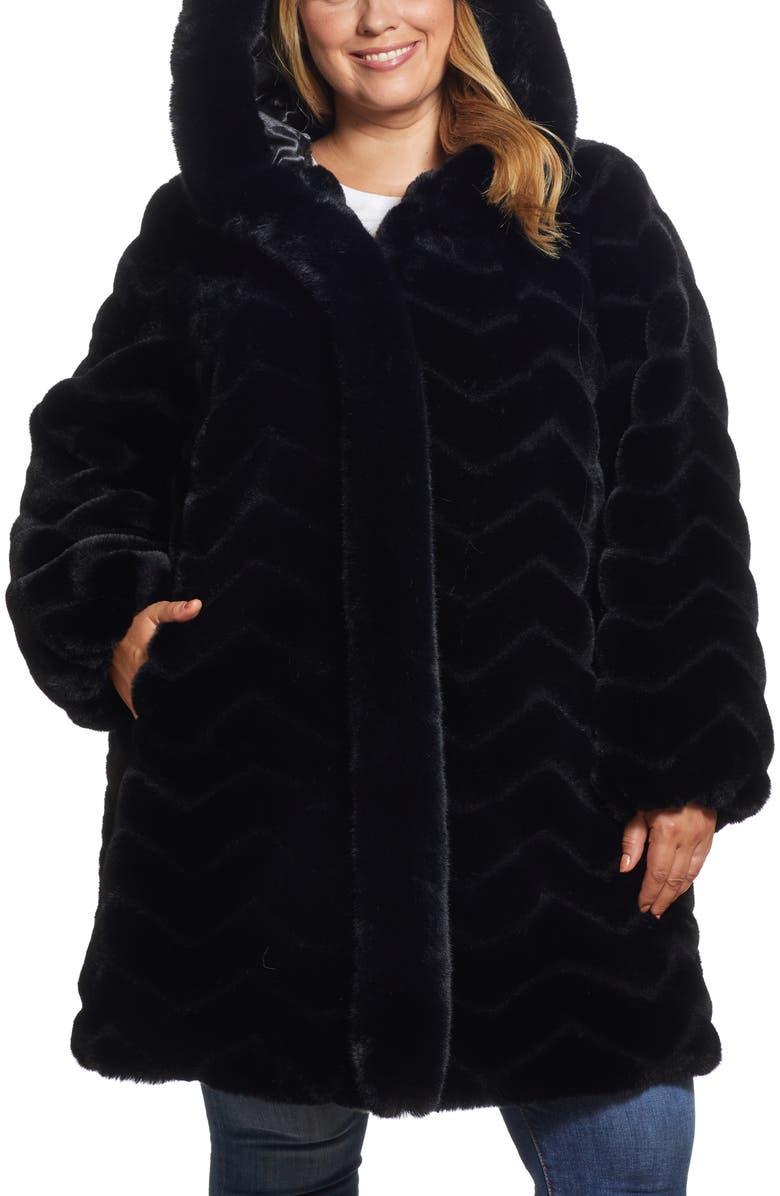 Gallery Hooded Faux Fur Jacket, Main, color, Black