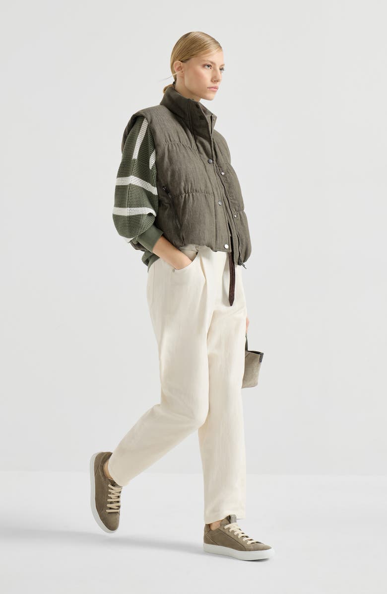Brunello Cucinelli Fluid twill baggy trousers, Alternate, color, Ivory