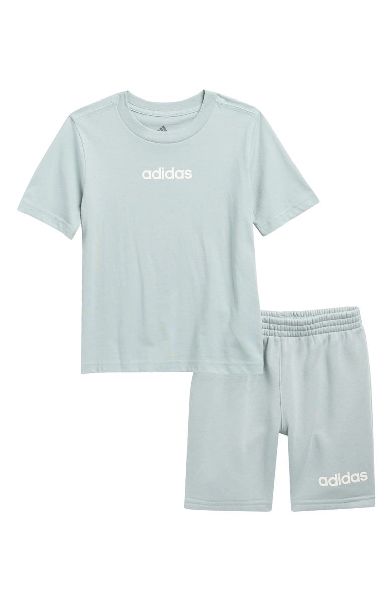 adidas Kids' Logo Fleece T-Shirt & Shorts Set, Main, color, Wonder Sage