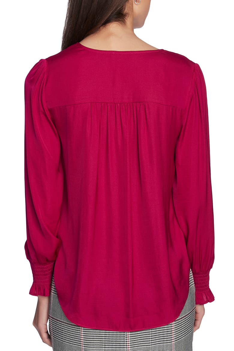 Smocked Detail Button-Up Blouse, Alternate, color, WILD FUCHSIA