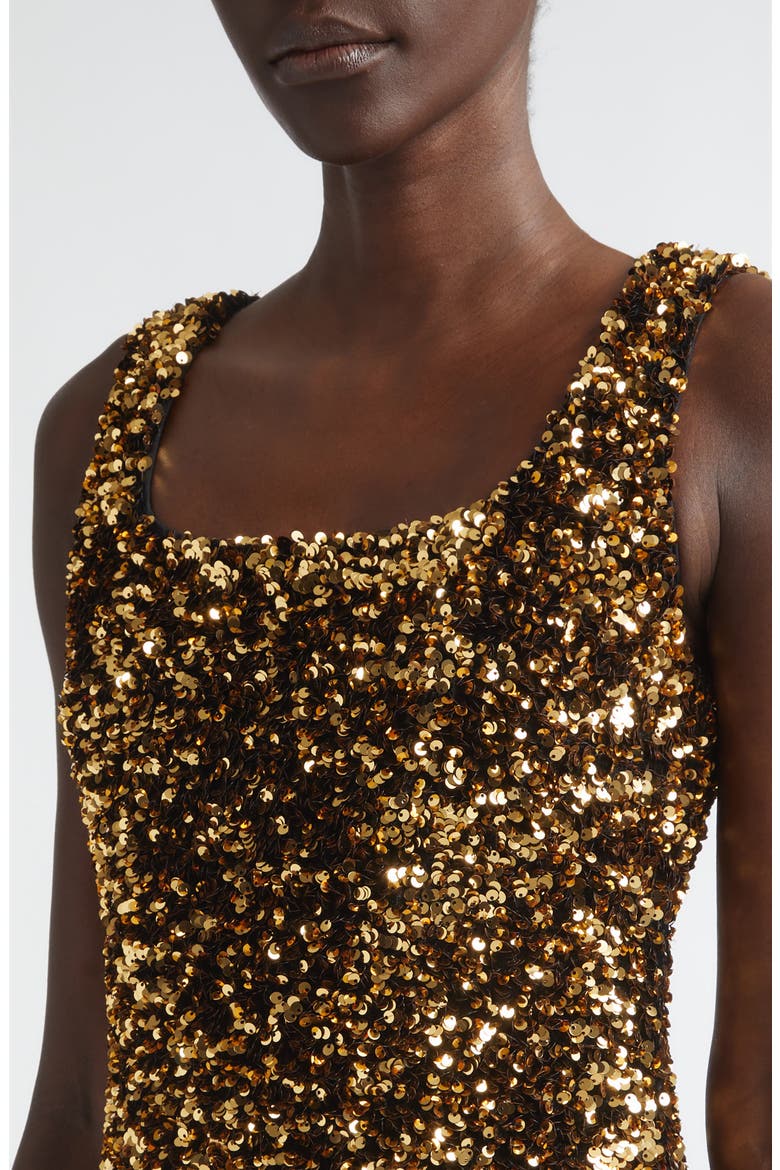 Pailette Embroidered Column Gown, Alternate, color, GOLD METALLIC