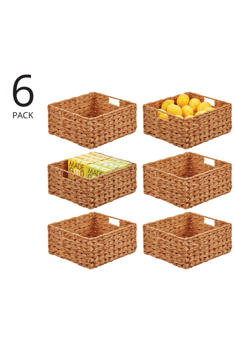 mDesign Woven Farmhouse Kitchen Pantry Food Storage Basket Box - Container Organization for Cabinets, Cupboards, Shelves, Countertops - Store Potatoes, Onions, Fruit, 6 Pack, Camel Brown, Alternate, color, Camel