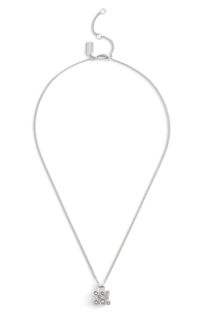 COACH Tearose Bag Faux Pearl Pendant Necklace, Main, color, Rhodium