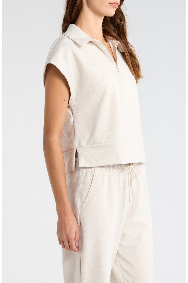 Tempo Terry Half Zip Short Sleeve Sweatshirt, Alternate, color, IVORY BIRCH OATMEAL HEATHER