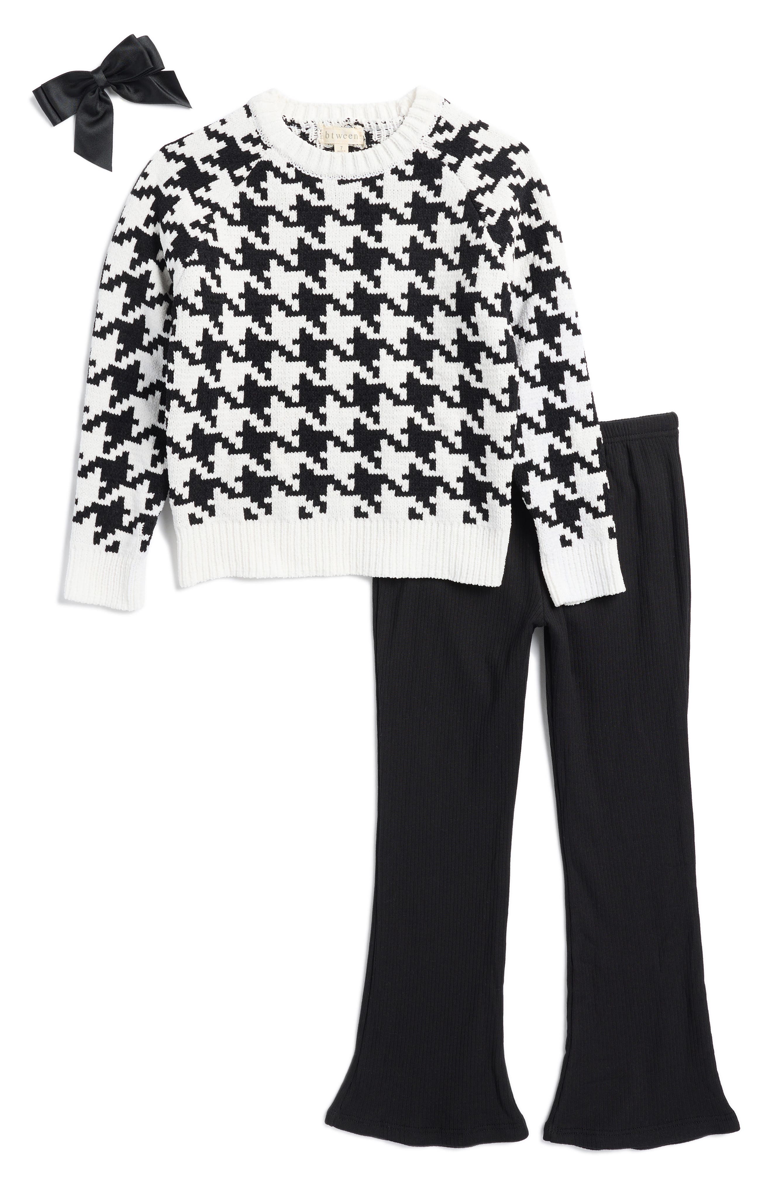 BTWEEN Kids' Matte Chenille Sweater, Flare Leggings & Bow Set