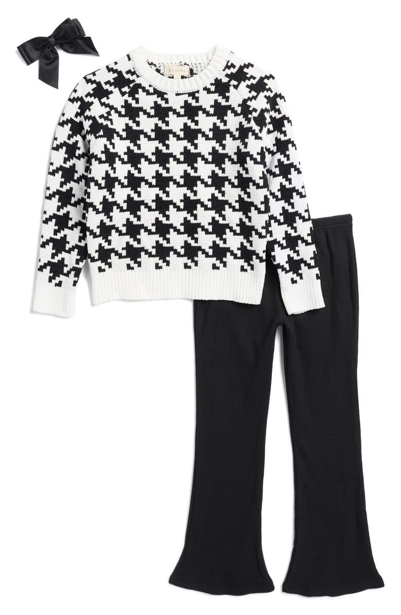 BTWEEN Kids' Matte Chenille Sweater, Flare Leggings & Bow Set, Main, color, 