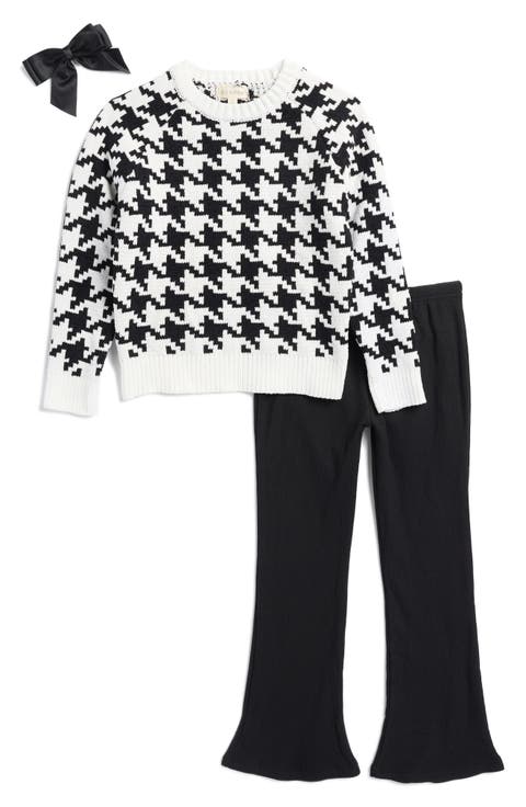 Kids' Matte Chenille Sweater, Flare Leggings & Bow Set (Little & Big Kid)