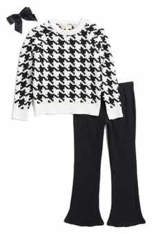 BTWEEN Kids' Matte Chenille Sweater, Flare Leggings & Bow Set