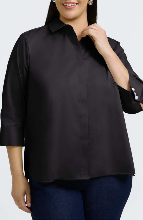 Shop Foxcroft Pearly Cotton Blend Button-up Shirt In Black