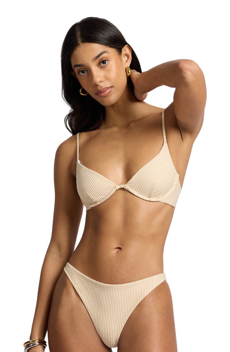 Onia Liana Underwire Bikini Top, Alternate, color, Ochre/White
