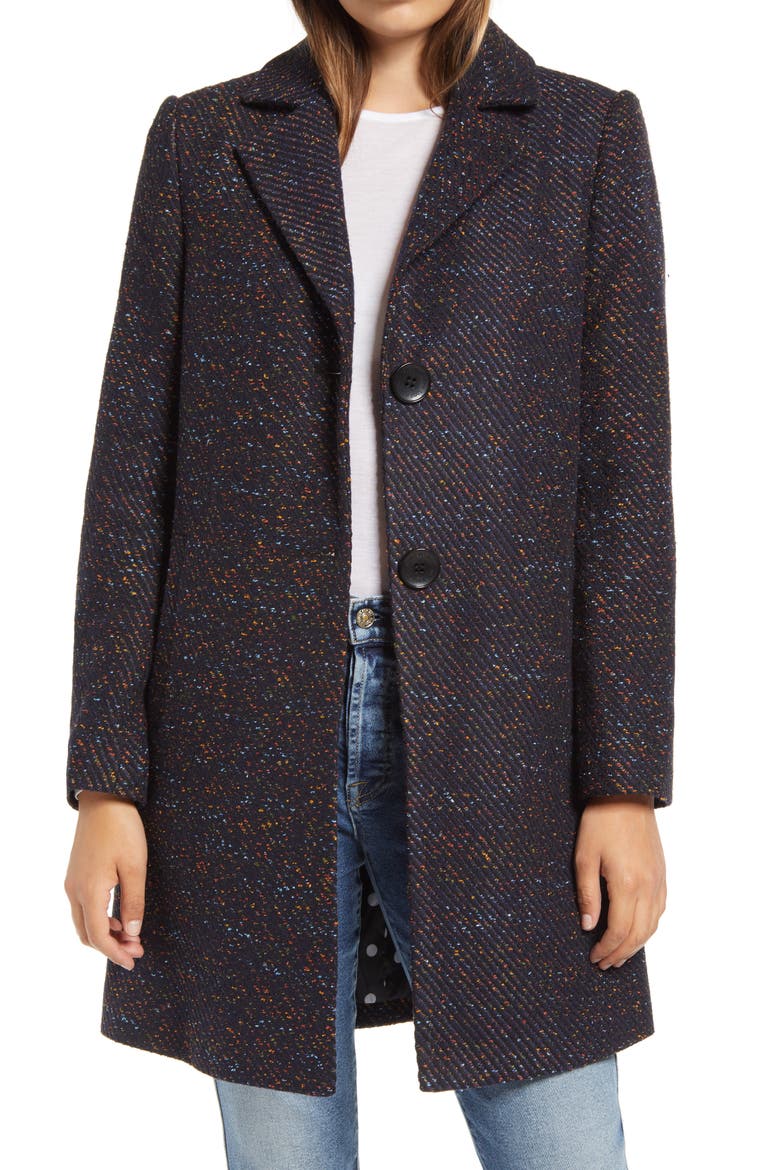 Notch Collar Tweed Coat, Main, color, NAVY